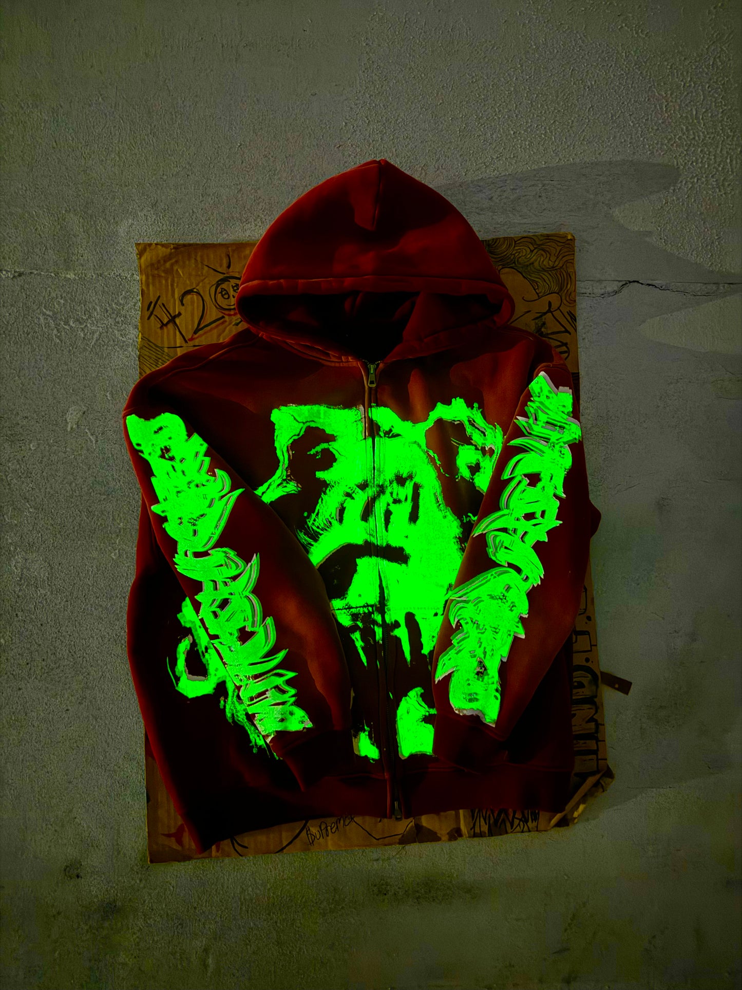 MF Glow In The Dark Zip Up Hoodie (Burgundy Red)