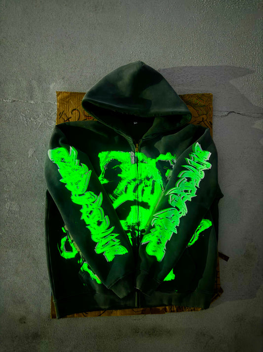 MF Glow In The Dark Zip Up Hoodie (Light Grey)