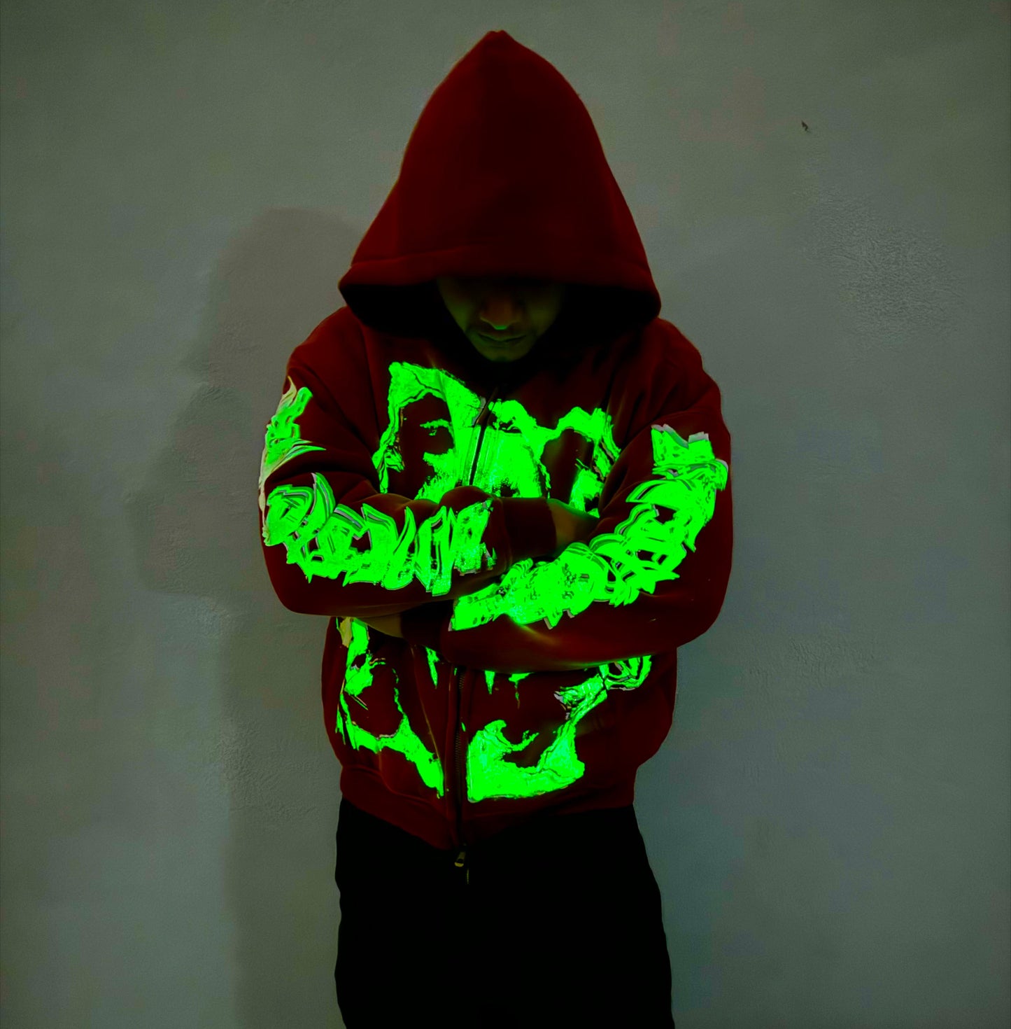 MF Glow In The Dark Zip Up Hoodie (Burgundy Red)